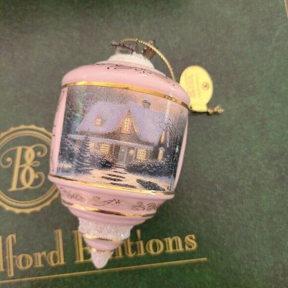 Thomas Kinkade Bradford Editions Heirloom Glass Ornament Christmas Eve Pink New - Picture 2 of 8